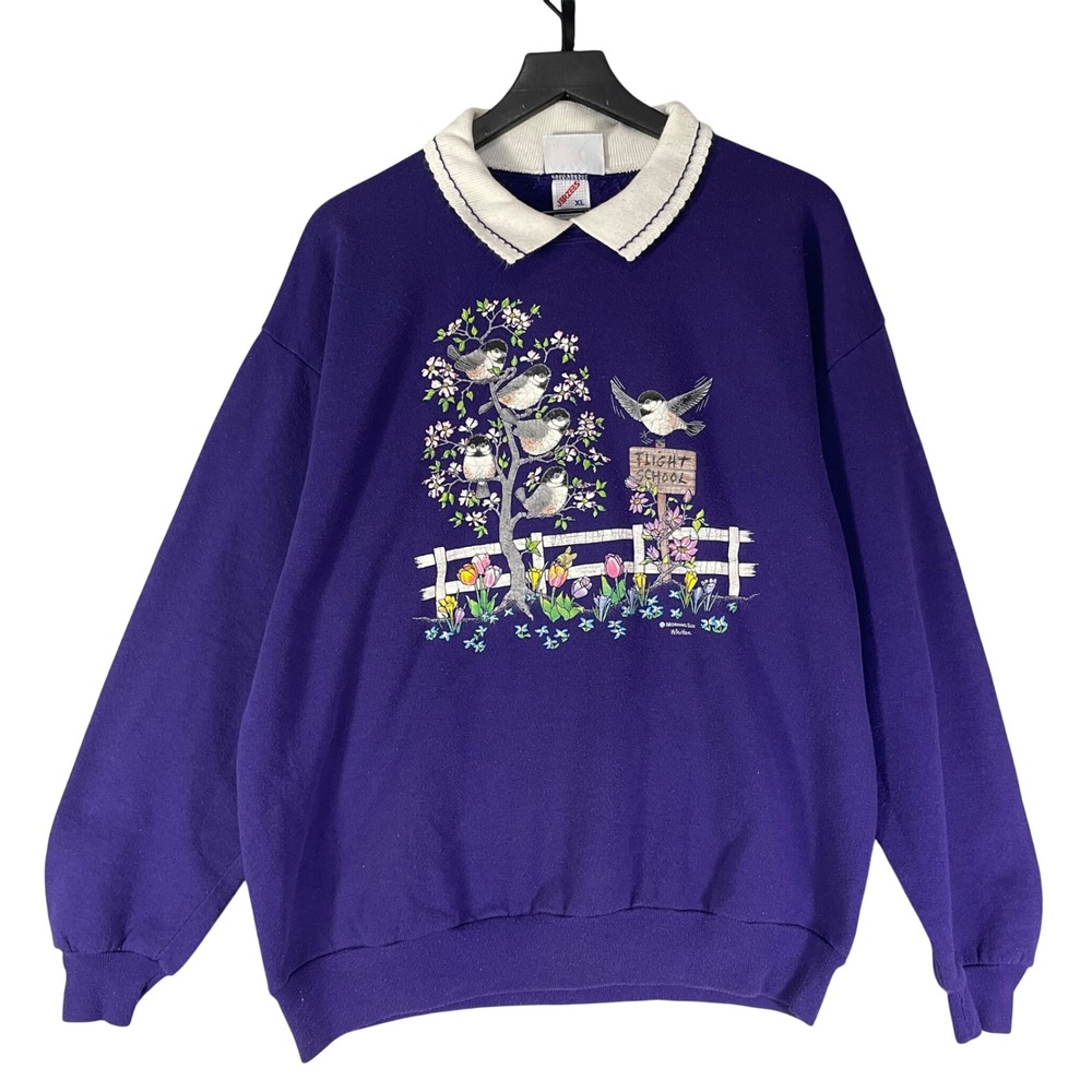 Vintage‎ Morning Sun Sweatshirt XL Purple Bird Floral USA Jerzees Graphic